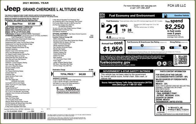 used 2021 Jeep Grand Cherokee L car, priced at $21,900