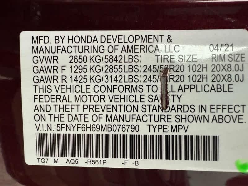 2021 Deep Scarlet Pearl Honda Pilot