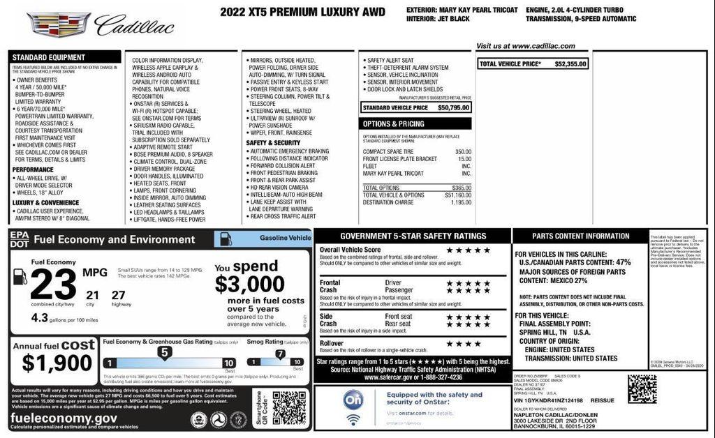 used 2022 Cadillac XT5 car, priced at $24,862