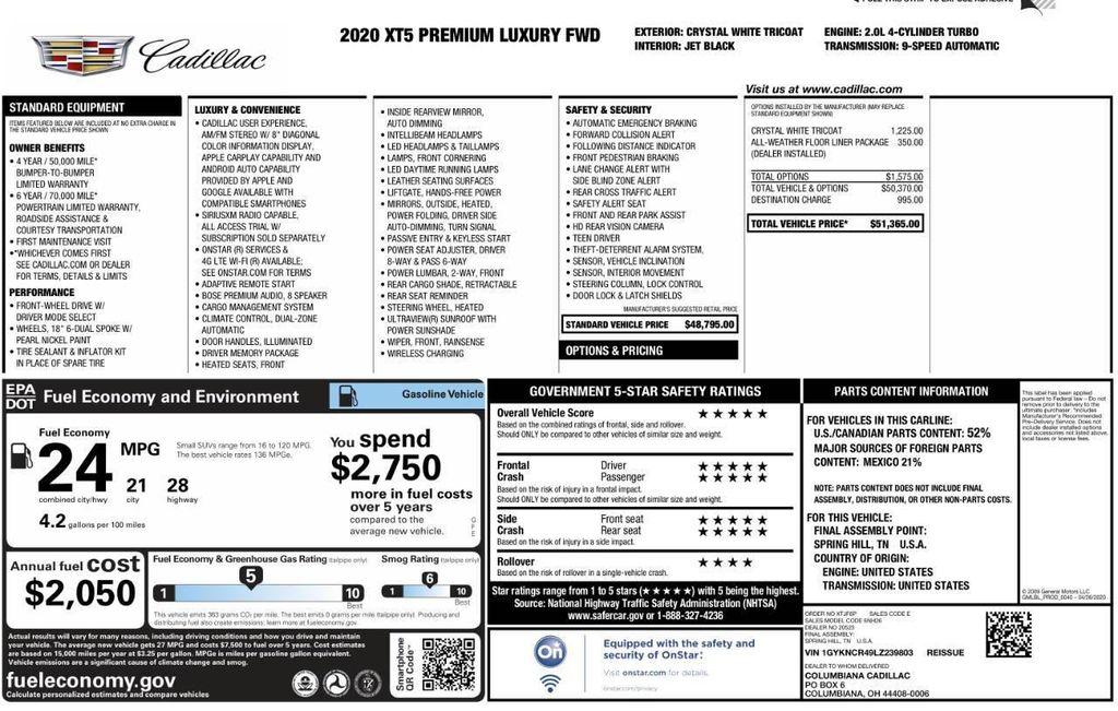 used 2020 Cadillac XT5 car, priced at $20,947