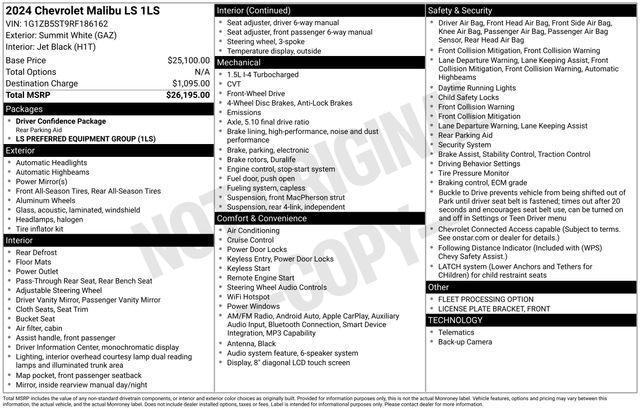 used 2024 Chevrolet Malibu car, priced at $18,997