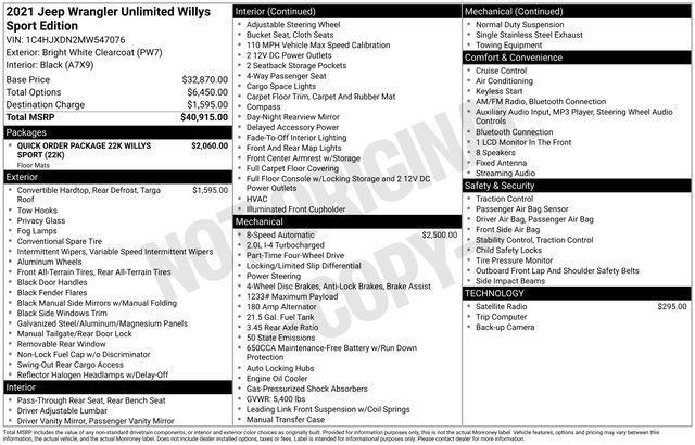 used 2021 Jeep Wrangler Unlimited car, priced at $31,495