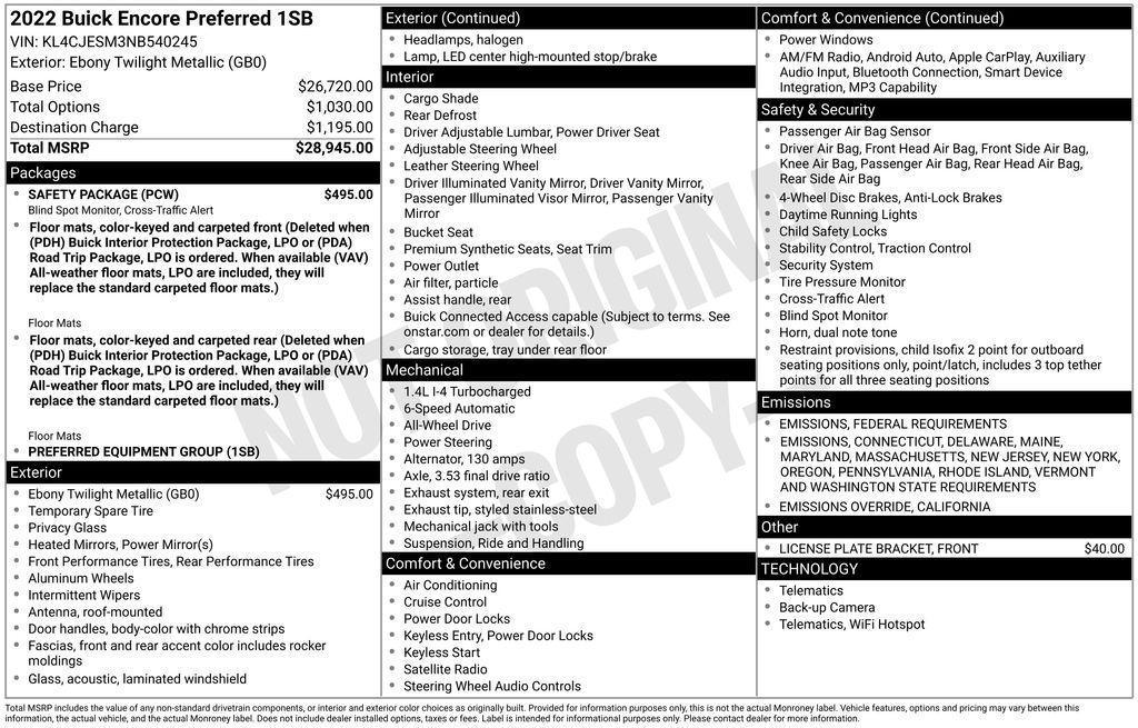 used 2022 Buick Encore car, priced at $18,999