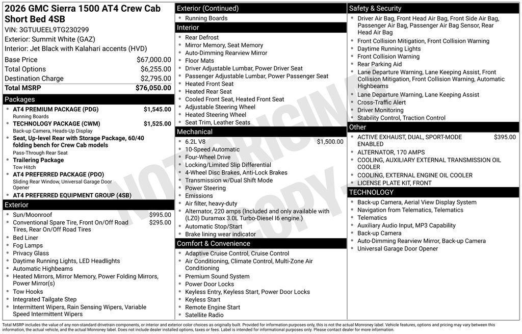 new 2026 GMC Sierra 1500 car, priced at $72,900