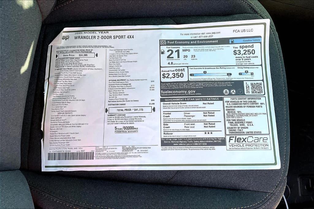 new 2026 Jeep Wrangler car, priced at $35,395