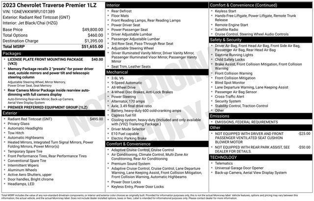 used 2023 Chevrolet Traverse car, priced at $35,318