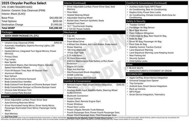 used 2025 Chrysler Pacifica car, priced at $29,664