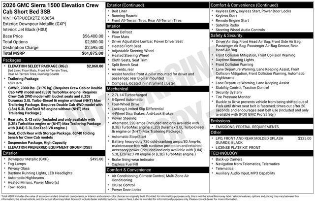 new 2026 GMC Sierra 1500 car, priced at $50,236