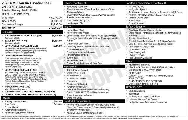 new 2026 GMC Terrain car, priced at $36,960