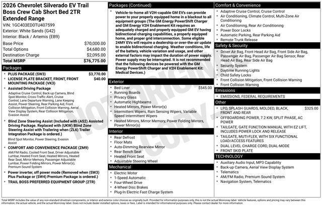 new 2026 Chevrolet Silverado EV car, priced at $75,018