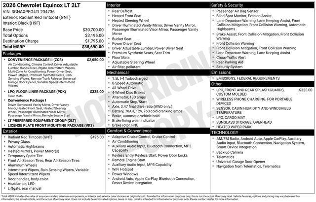 new 2026 Chevrolet Equinox car, priced at $34,290