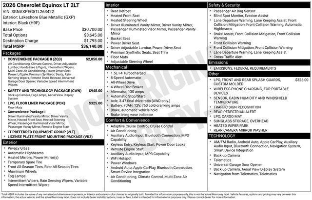 new 2026 Chevrolet Equinox car, priced at $34,700