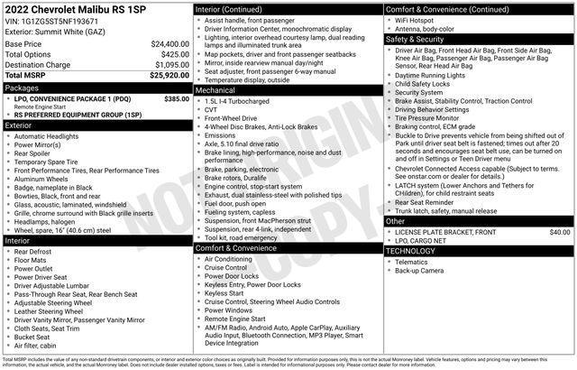 used 2022 Chevrolet Malibu car, priced at $19,514