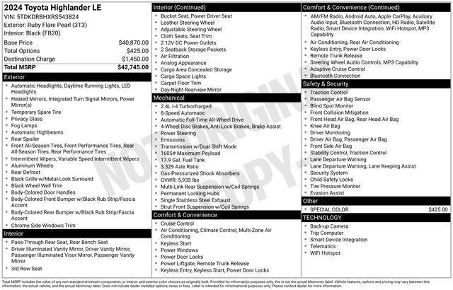used 2024 Toyota Highlander car, priced at $31,900