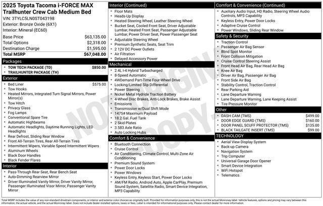 new 2025 Toyota Tacoma Hybrid car, priced at $62,826