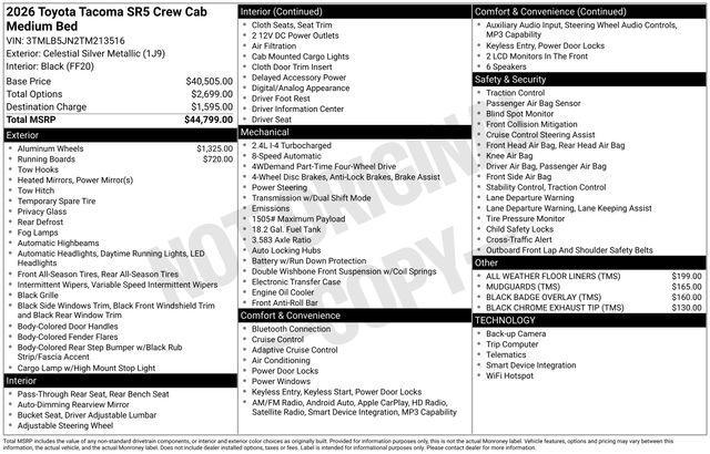 new 2026 Toyota Tacoma car, priced at $42,155