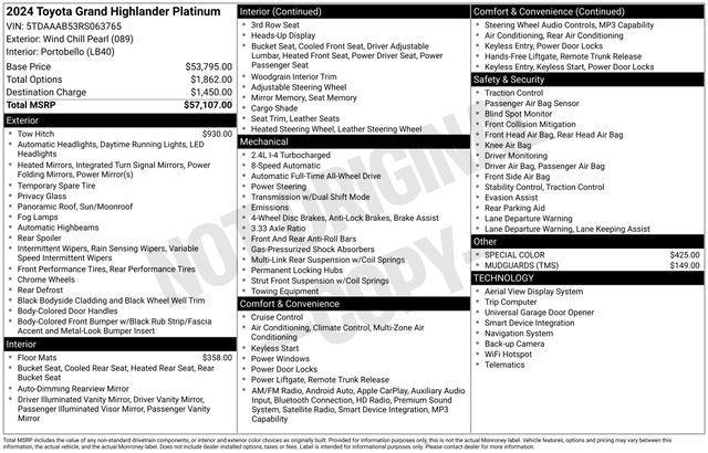 used 2024 Toyota Grand Highlander car, priced at $47,948