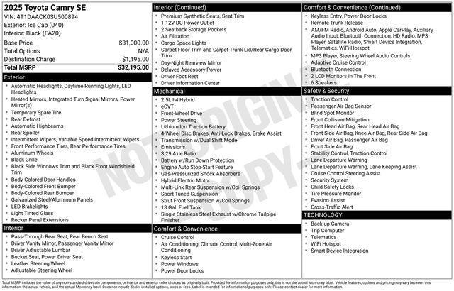 used 2025 Toyota Camry car, priced at $27,800