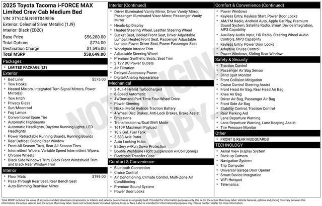 new 2025 Toyota Tacoma Hybrid car, priced at $55,137
