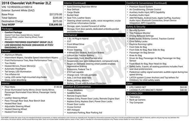 used 2018 Chevrolet Volt car, priced at $15,900