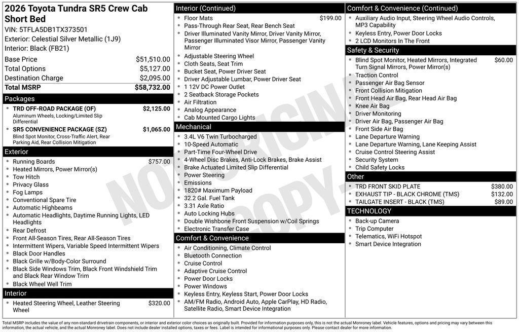 new 2026 Toyota Tundra car, priced at $54,429