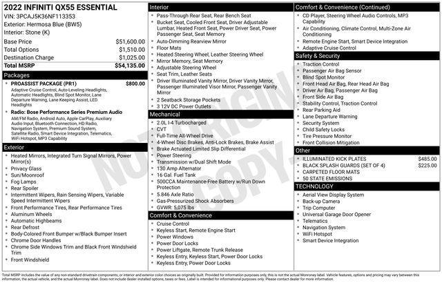 used 2022 INFINITI QX55 car, priced at $23,300