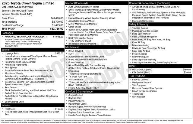 new 2025 Toyota Crown Signia car, priced at $51,255