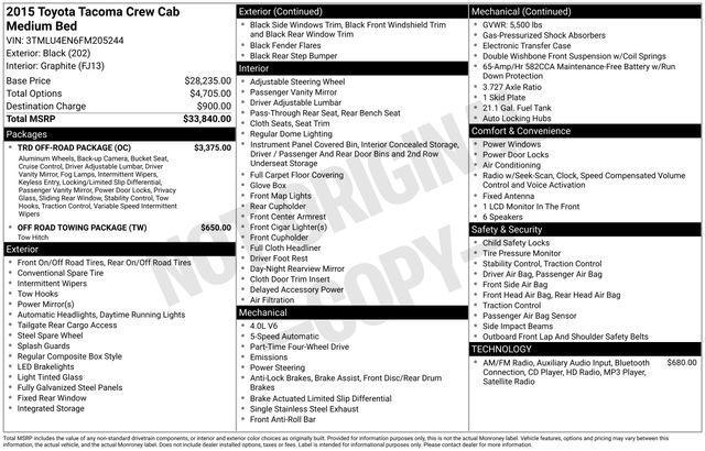 used 2015 Toyota Tacoma car, priced at $26,900