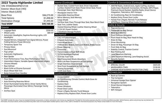 used 2023 Toyota Highlander car, priced at $31,500