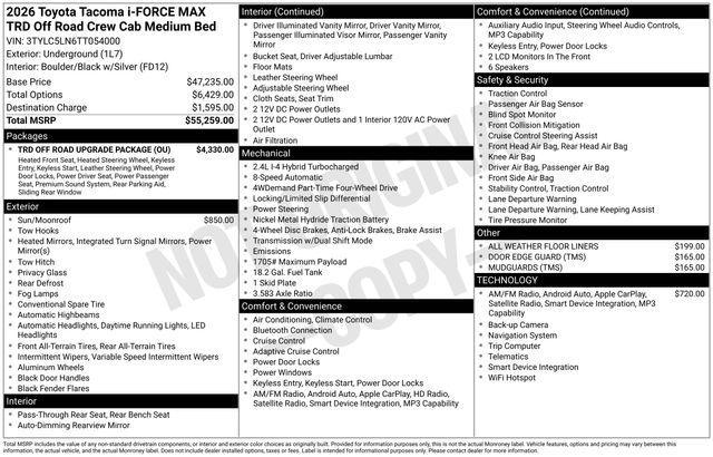 new 2026 Toyota Tacoma Hybrid car, priced at $51,745
