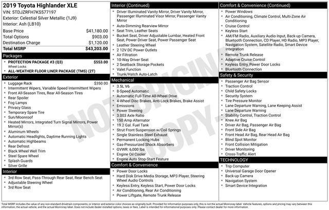 used 2019 Toyota Highlander car, priced at $22,900