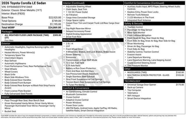 new 2026 Toyota Corolla car, priced at $24,169