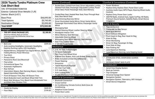 new 2026 Toyota Tundra car, priced at $67,826