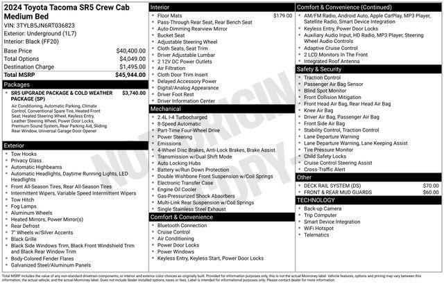 used 2024 Toyota Tacoma car, priced at $34,300