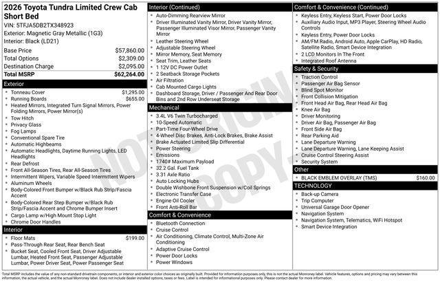 new 2026 Toyota Tundra car, priced at $58,419