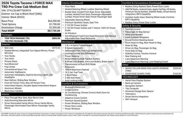 new 2026 Toyota Tacoma Hybrid car, priced at $66,735