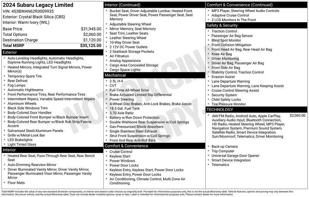 used 2024 Subaru Legacy car, priced at $24,798
