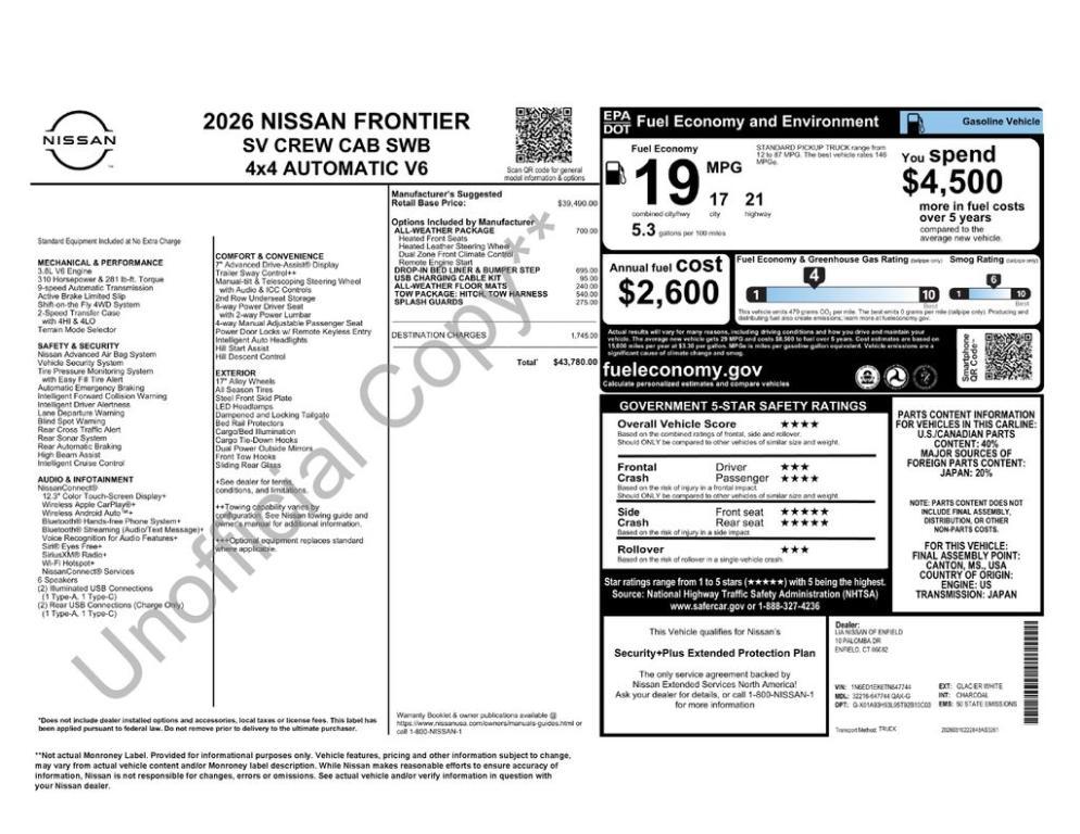 new 2026 Nissan Frontier car, priced at $39,226