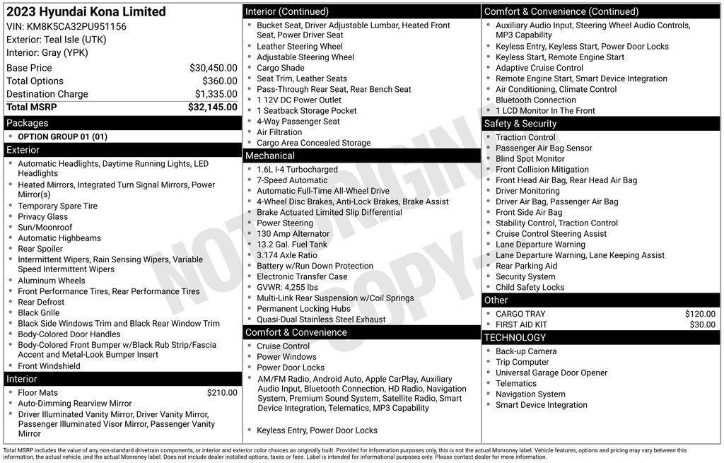 used 2023 Hyundai Kona car, priced at $22,499