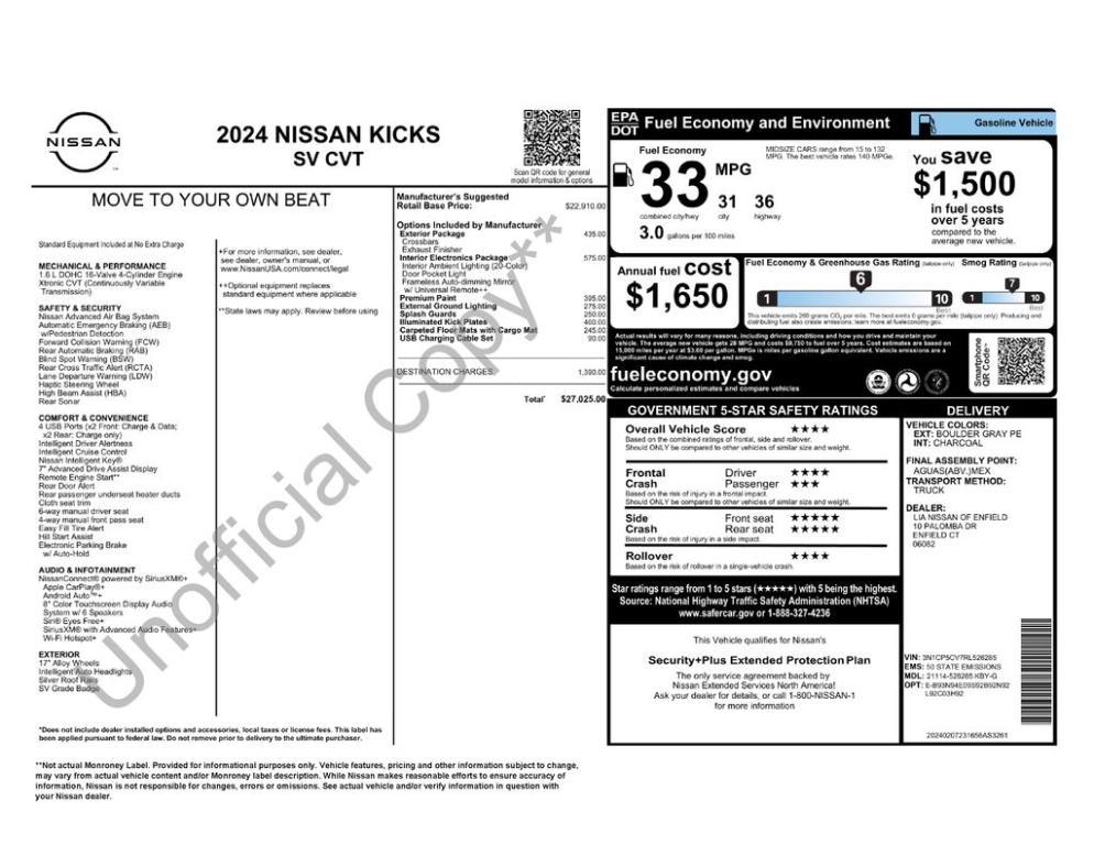 used 2024 Nissan Kicks car, priced at $20,449