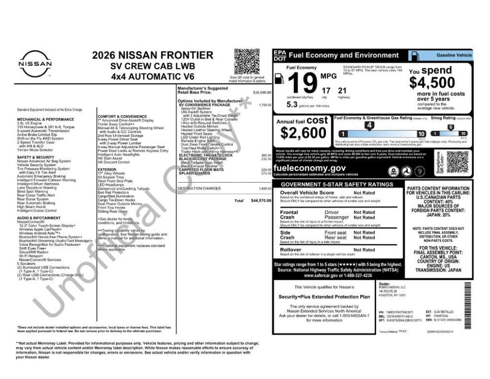 new 2026 Nissan Frontier car, priced at $39,609