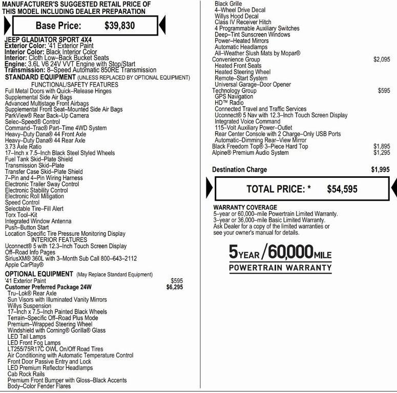 new 2026 Jeep Gladiator car, priced at $48,726