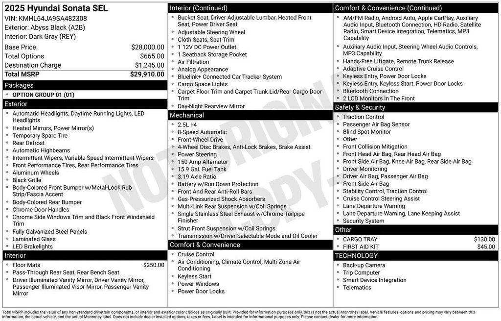 new 2025 Hyundai Sonata car, priced at $25,065
