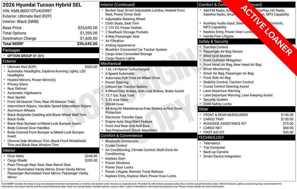 new 2026 Hyundai TUCSON Hybrid car, priced at $36,033