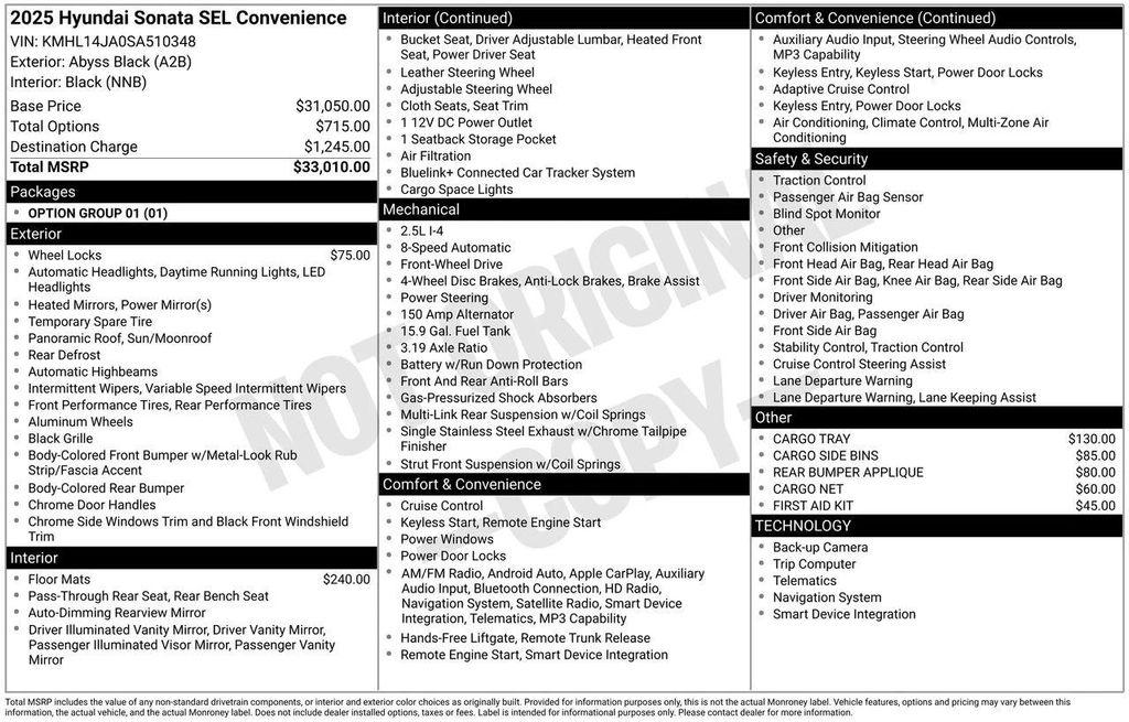 new 2025 Hyundai Sonata car, priced at $30,910