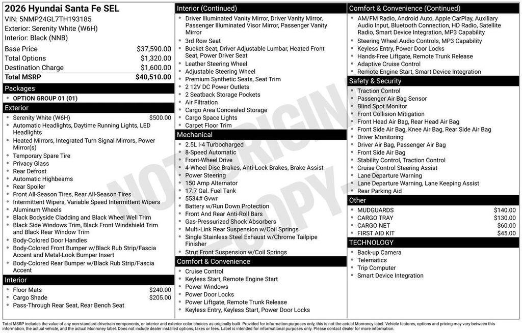 new 2026 Hyundai Santa Fe car, priced at $35,834
