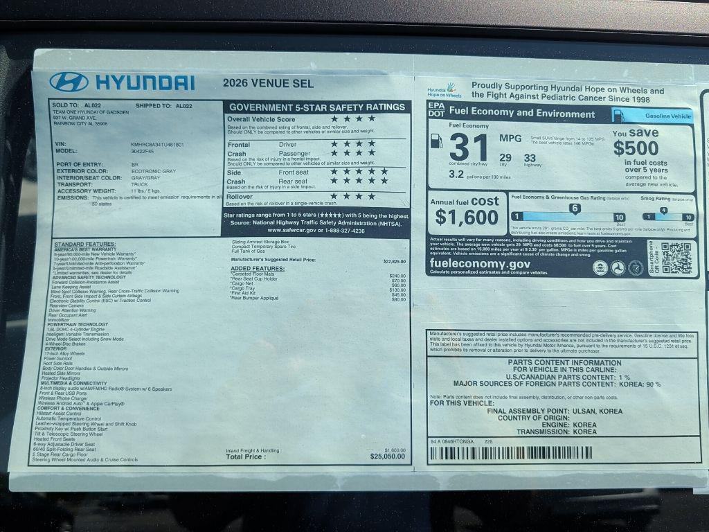 new 2026 Hyundai Venue car, priced at $25,334