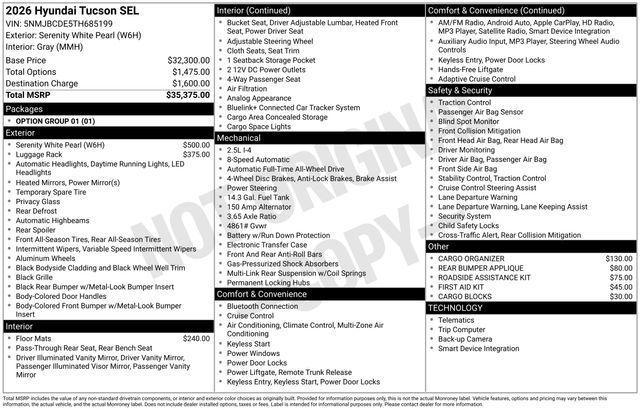new 2026 Hyundai Tucson car, priced at $34,063