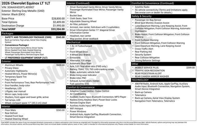 new 2026 Chevrolet Equinox car, priced at $27,125