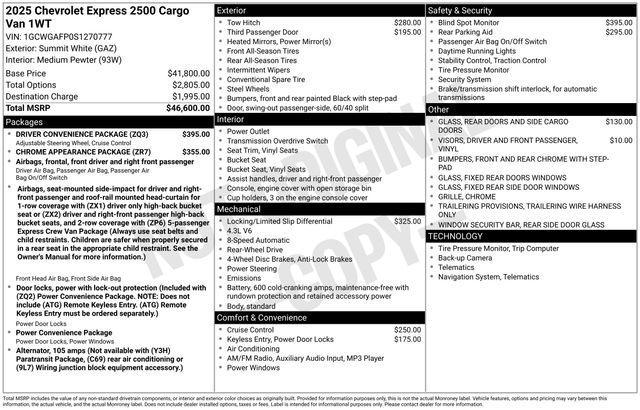 new 2025 Chevrolet Express 2500 car, priced at $46,350